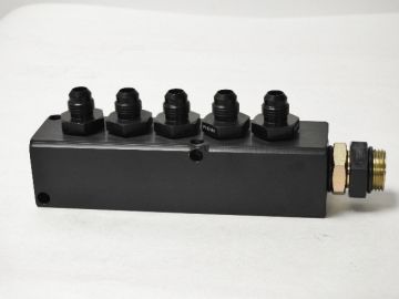 Fuel Block - Distribution or Return -10AN Billet w 5  -6 ORB holes Aluminum - W Fittings